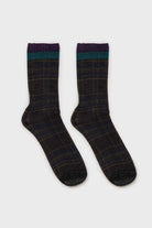 Navy and yellow metallic checked socks_4