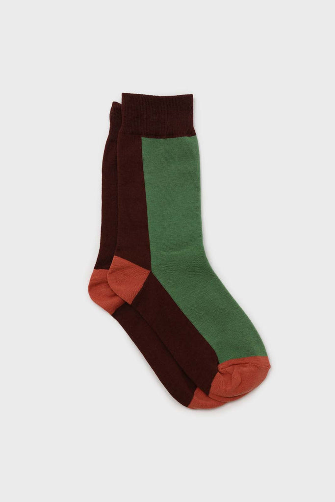 Green and brown thick vertical strip socks_1