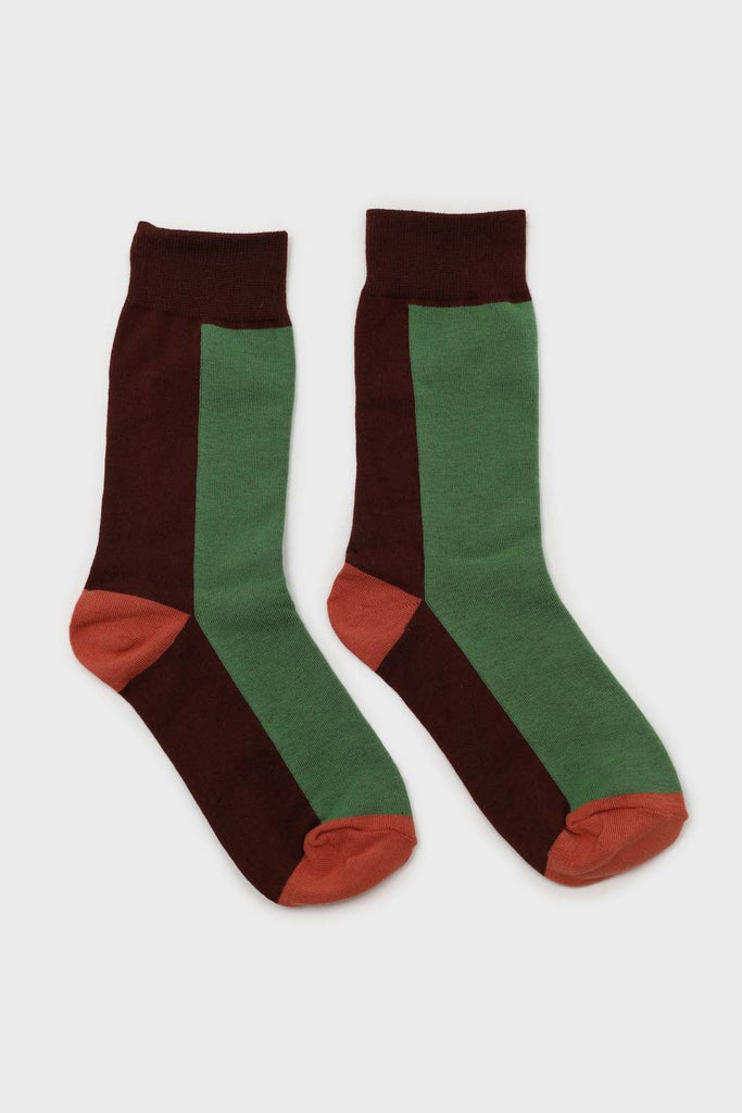 Green and brown thick vertical strip socks_4
