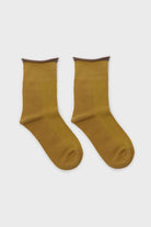 Yellow and beige rolled trim socks_4