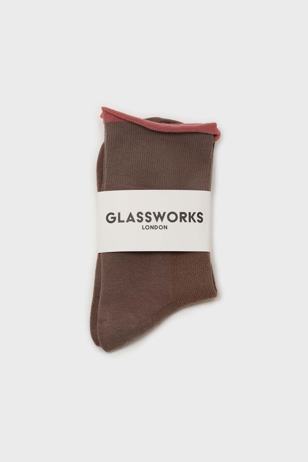 Dark beige and pink rolled trim socks_3