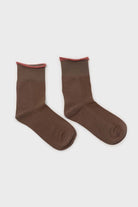 Dark beige and pink rolled trim socks_4