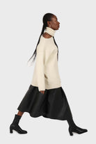 Black vegan leather button front skirt_6