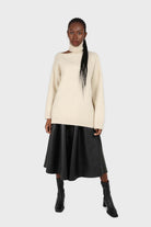 Black vegan leather button front skirt_5