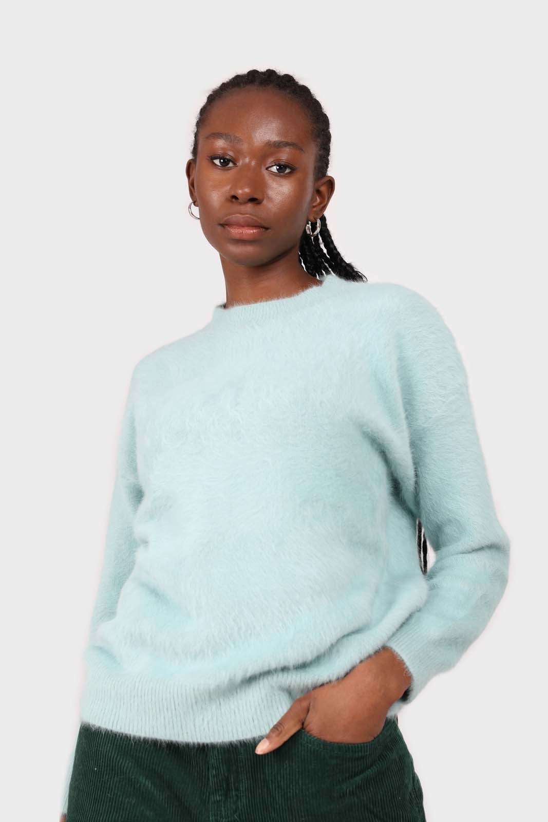 Mint angora furry crew neck jumper_1