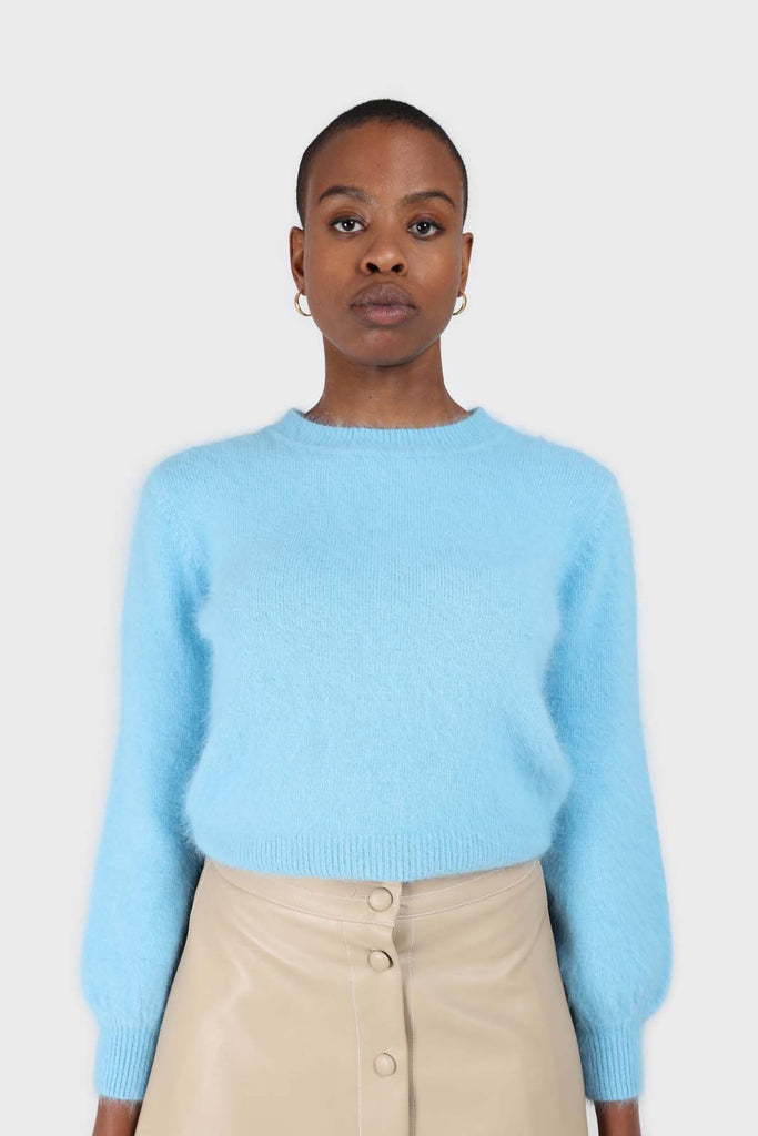 Aqua blue balloon sleeve angora jumper_5