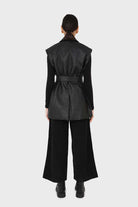 Black micro corduroy belted loose fit trousers_5
