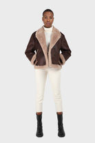 Brown and beige faux fur biker jacket_6