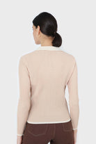 Beige and white contrast collar knit top_6