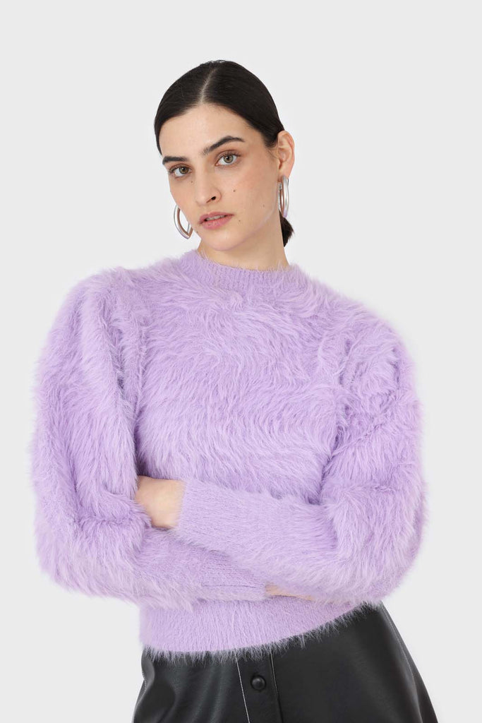 Violet ultra fuzzy puff sleeved jumper_1
