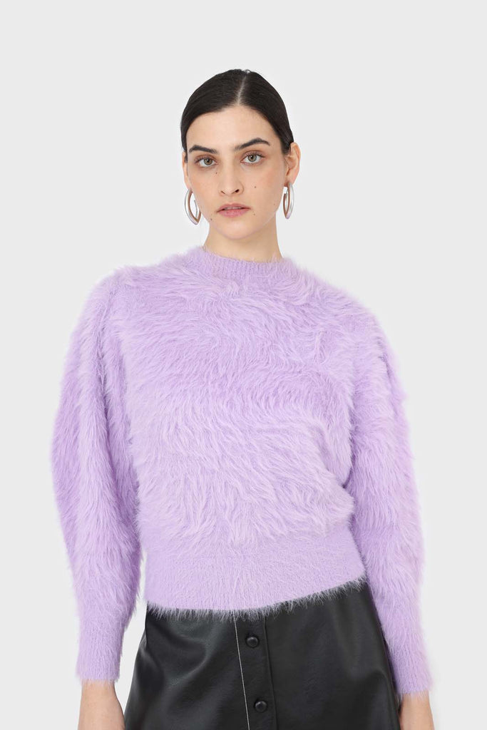 Violet ultra fuzzy puff sleeved jumper_5