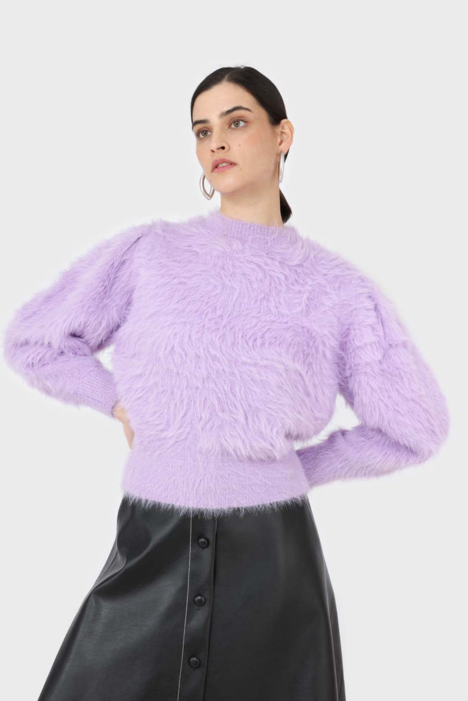 Violet ultra fuzzy puff sleeved jumper_6