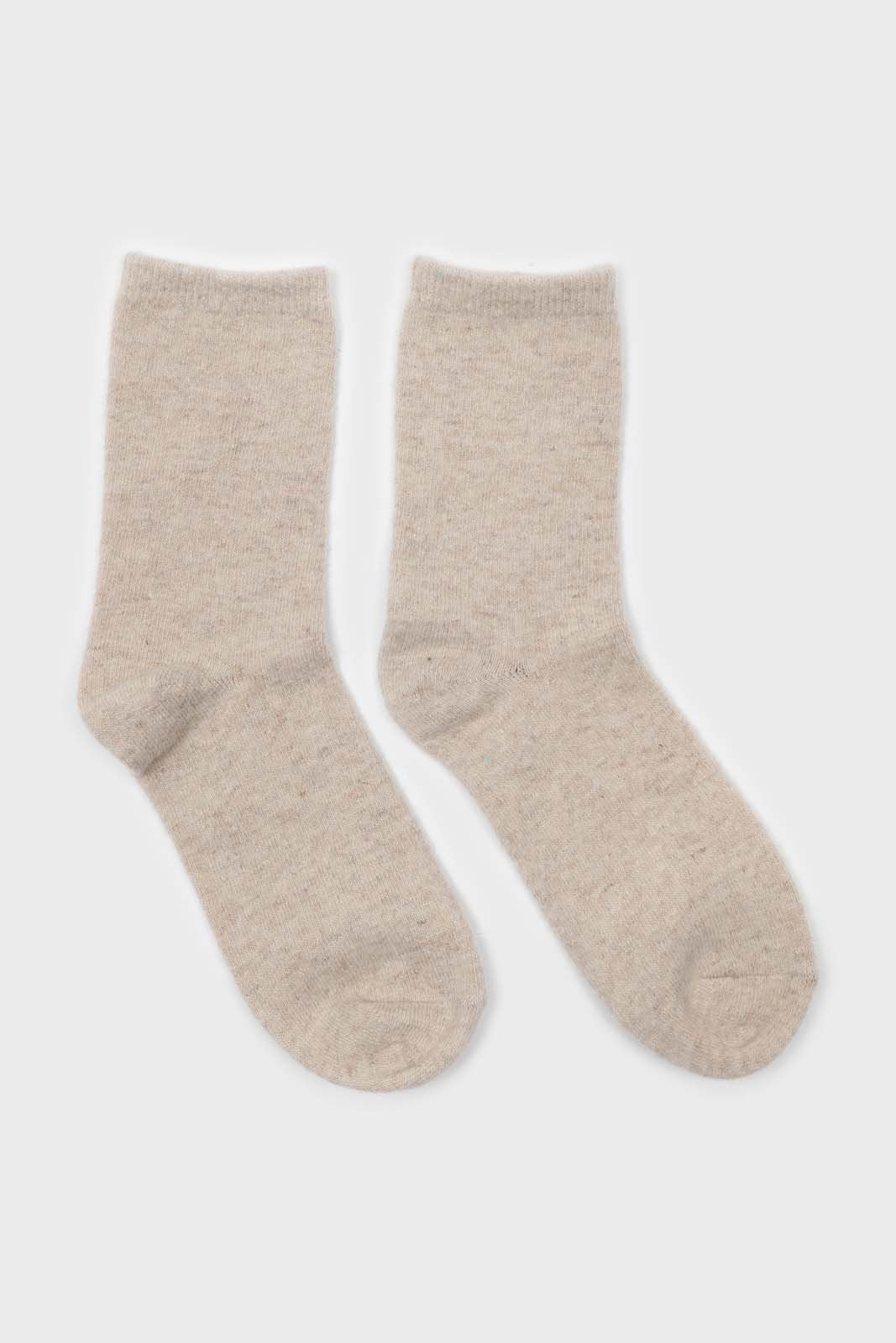Oatmeal smooth wool long socks_2