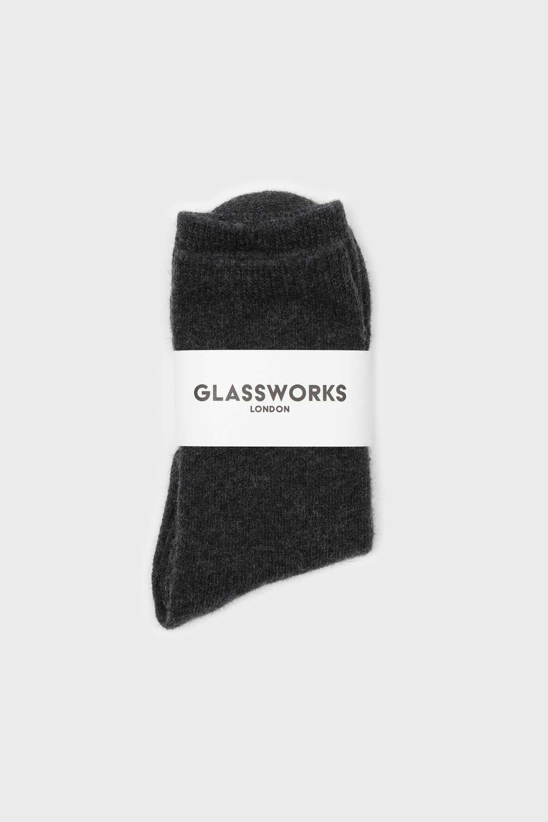 Charcoal smooth wool long socks_2