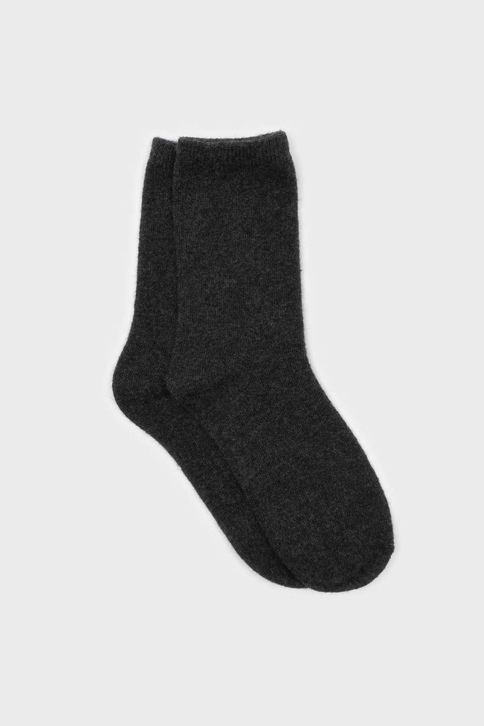 Charcoal smooth wool long socks_1