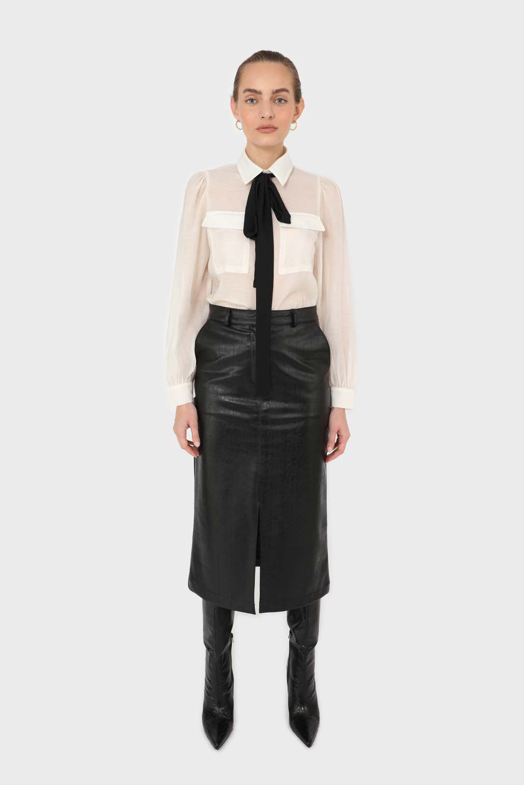 Ivory and black pussy bow semi sheer blouse_2