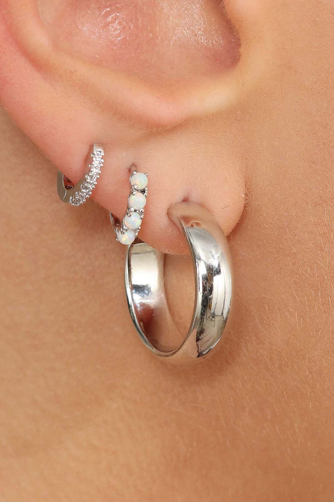 Silver iridescent huggie hoop earrings - 7mm_2