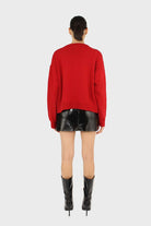 Red wool blend v-neck loose fit cardigan_4