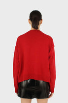 Red wool blend v-neck loose fit cardigan_6