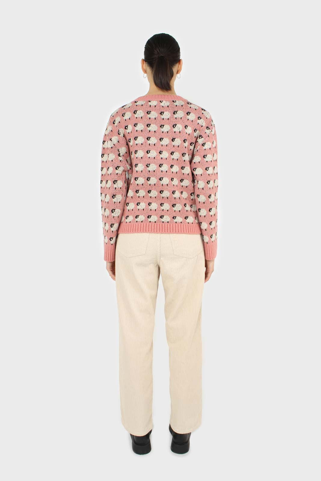 Pink intarsia sheep crew neck jumper_4