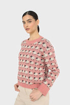 Pink intarsia sheep crew neck jumper_5