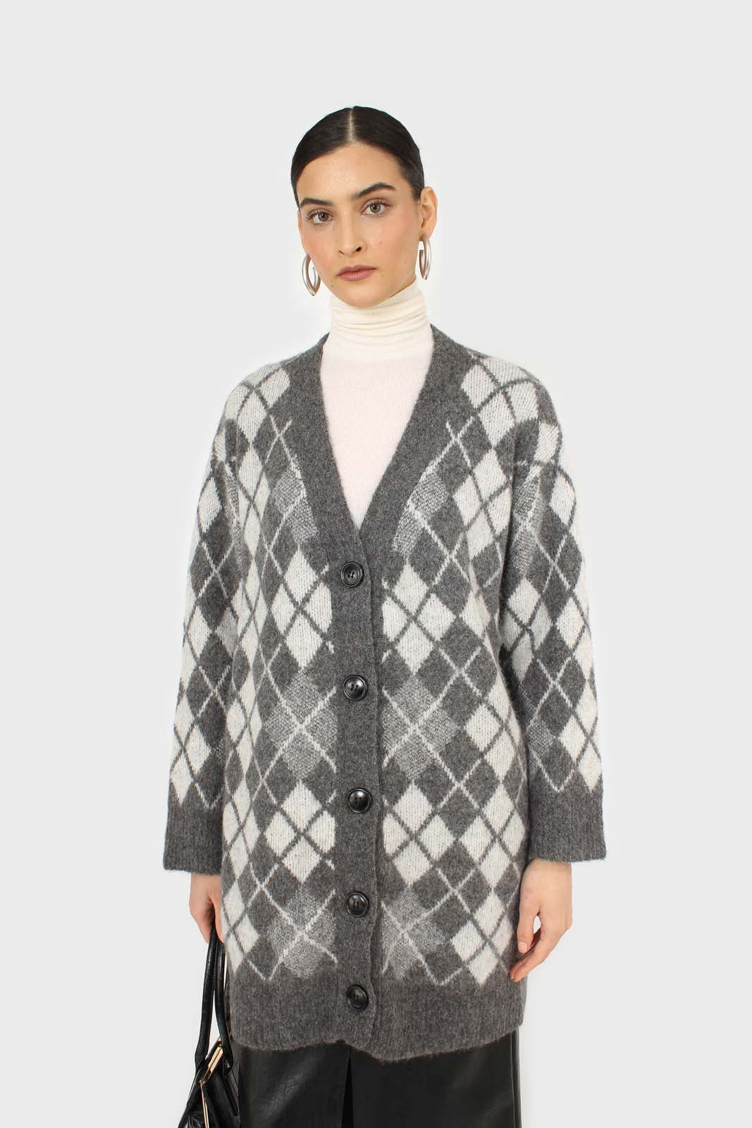 Grey argyle alpaca wool blend cardigan_5