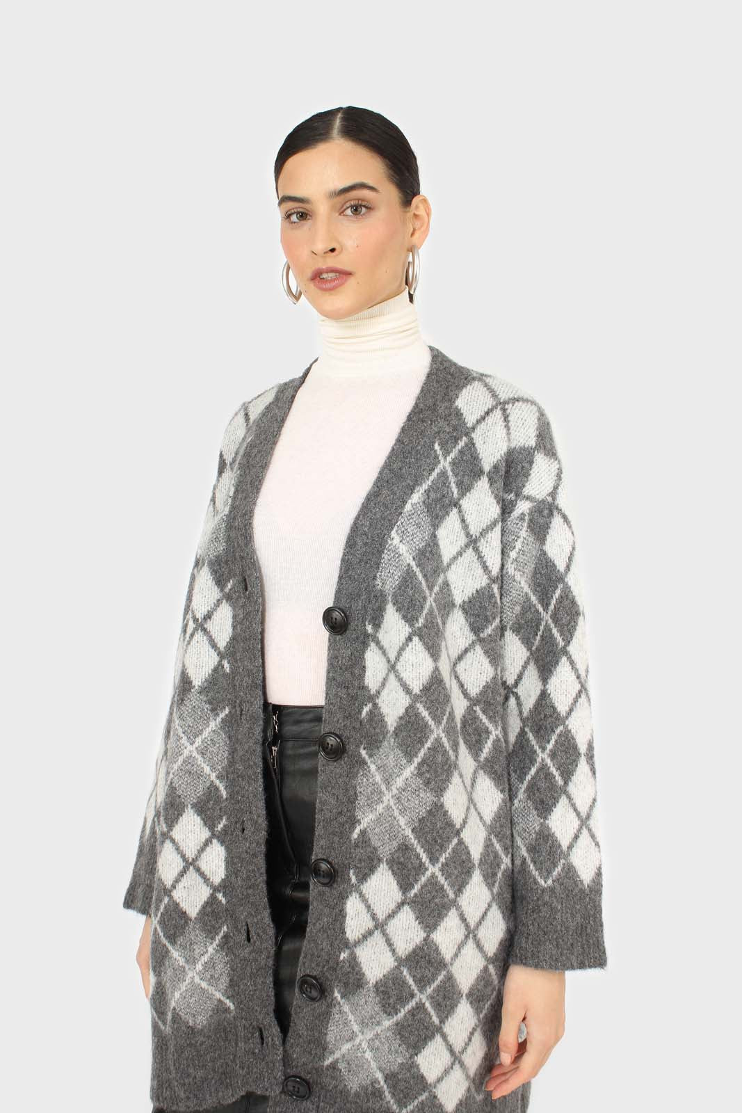 Grey argyle alpaca wool blend cardigan_1