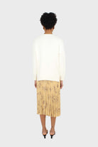 Pale yellow floral print pleated satin skirt_4