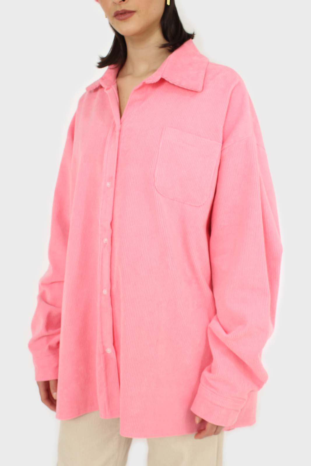 Neon pink corduroy oversized shirt_6