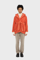 Coral teddy patch pocket belted jacket_3