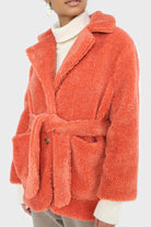 Coral teddy patch pocket belted jacket_7