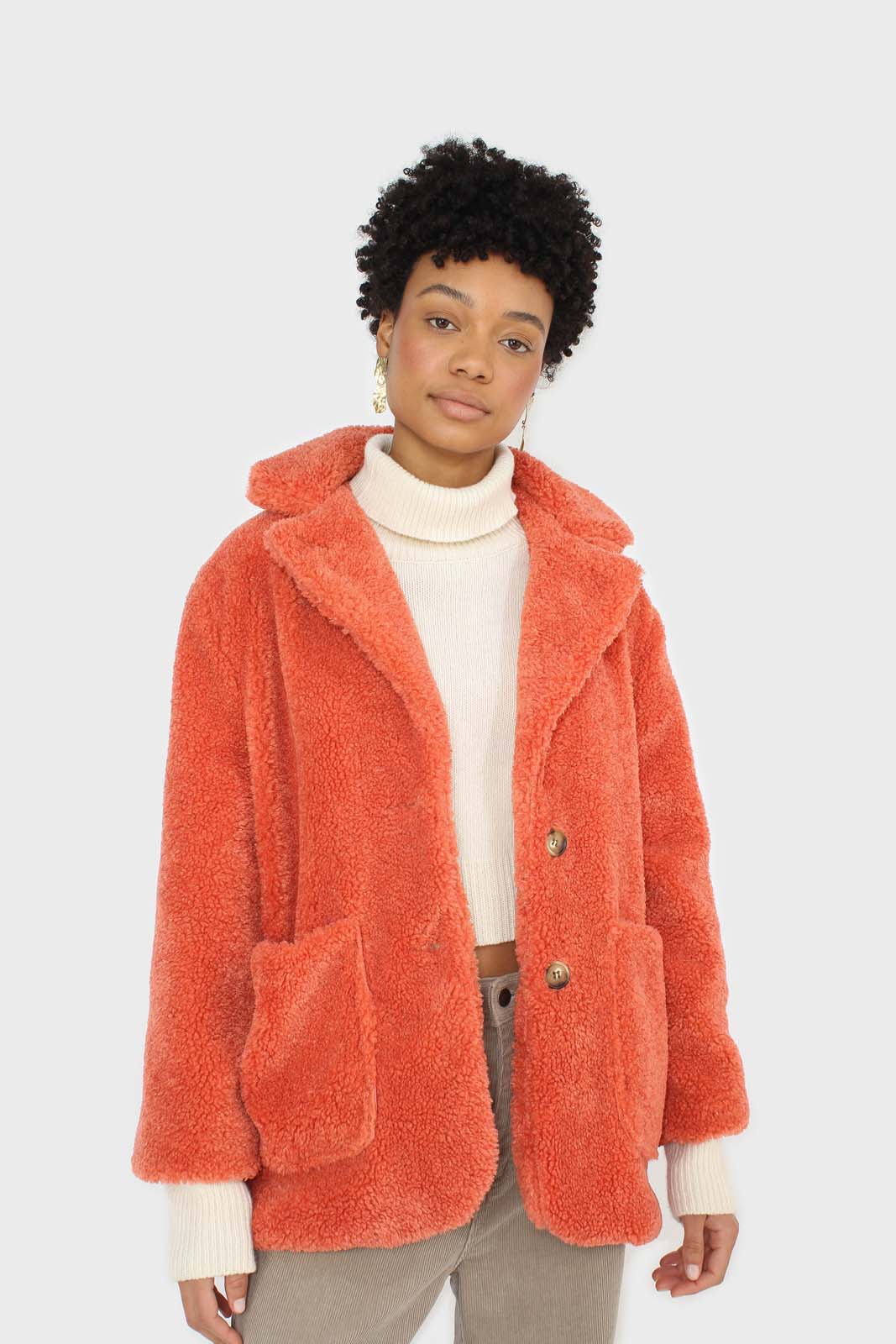 Coral teddy patch pocket belted jacket_8