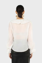White double ruffle silky blouse_2