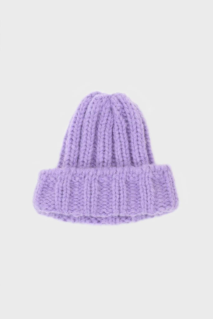 Lilac large ribbed wool beanie hat_4