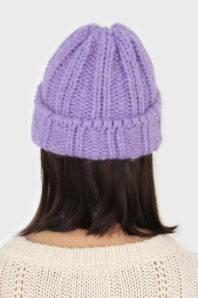 Lilac large ribbed wool beanie hat_3