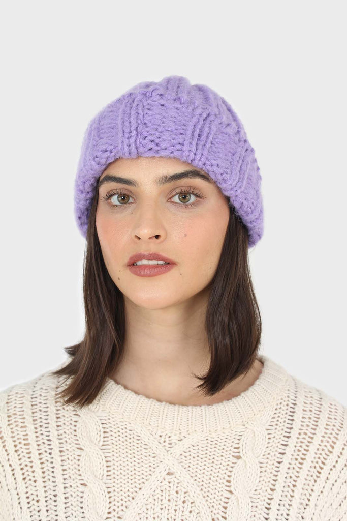 Lilac large ribbed wool beanie hat_1