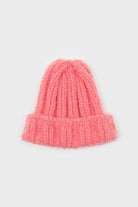 Pink large ribbed wool beanie hat_4