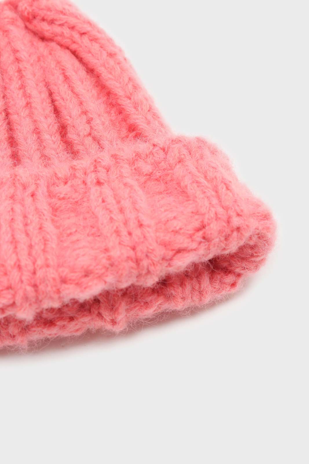 Pink large ribbed wool beanie hat_5
