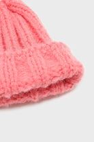 Pink large ribbed wool beanie hat_5