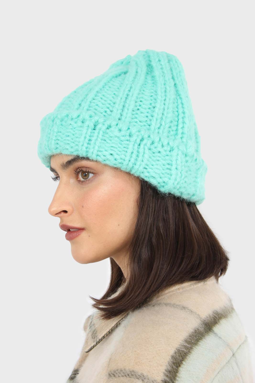 Mint large ribbed wool beanie hat_2