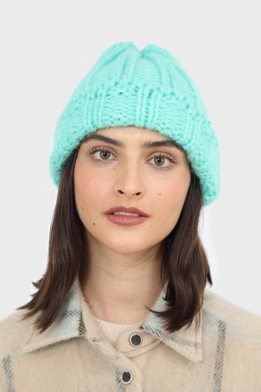 Mint large ribbed wool beanie hat_1