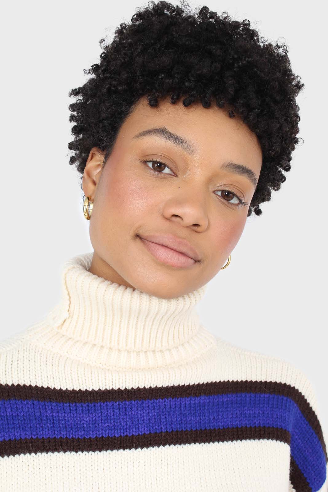 Ivory and cobalt blue bold striped turtleneck jumper_9