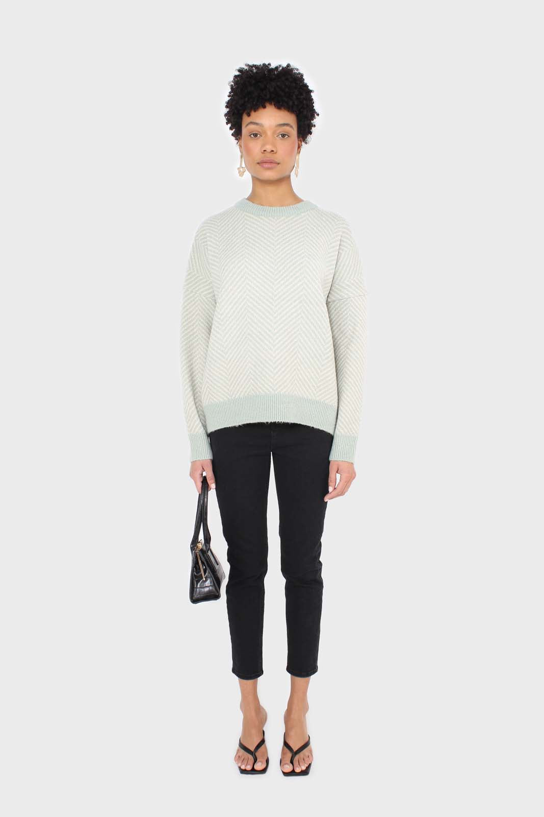 Mint herringbone fitted crew neck jumper_5