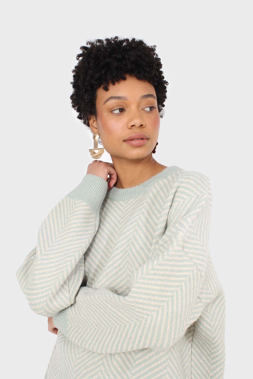 Mint herringbone fitted crew neck jumper_8