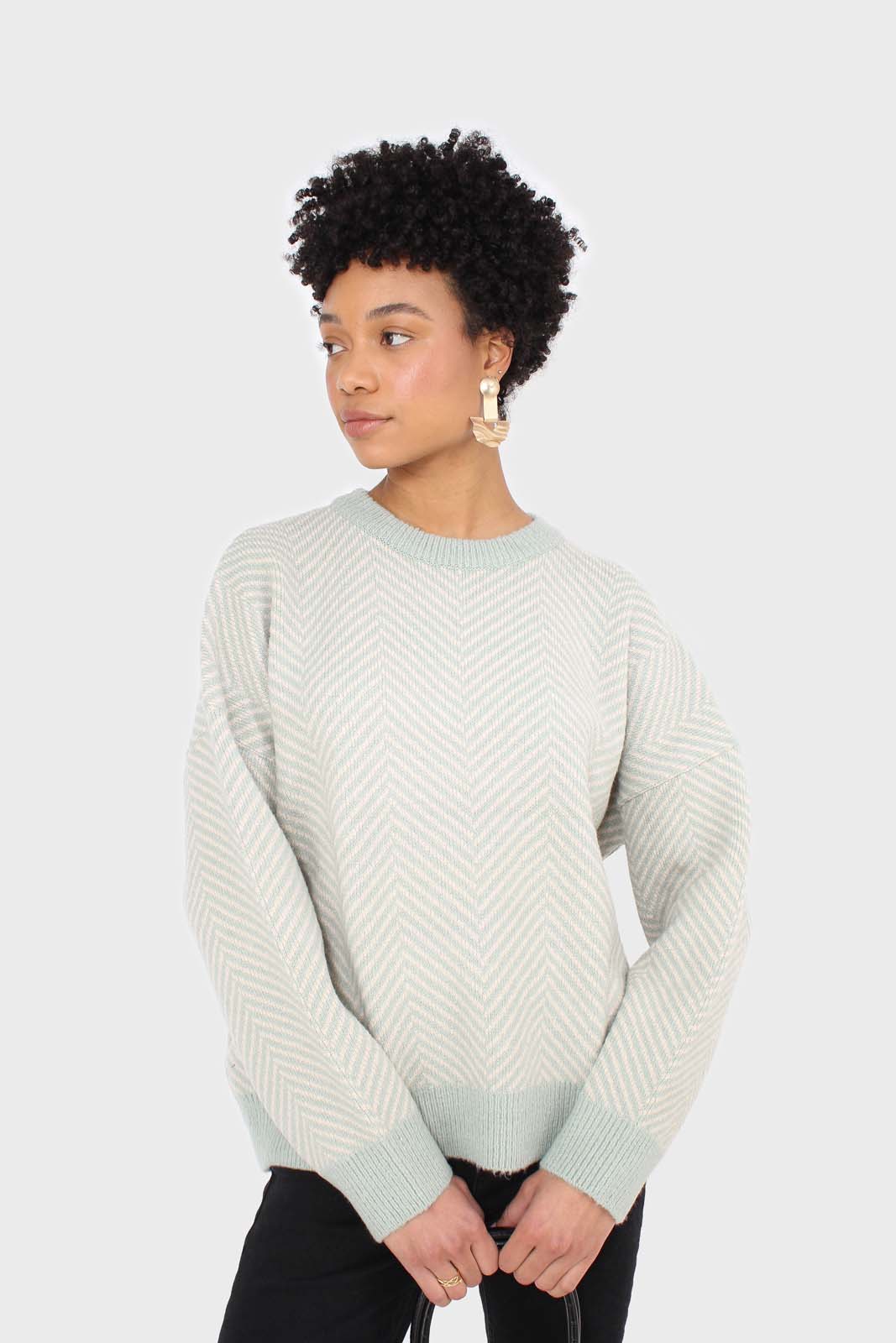 Mint herringbone fitted crew neck jumper_1