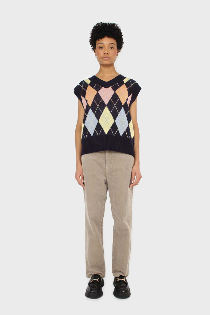 Navy and pastel multicoloured argyle sweater vest_3