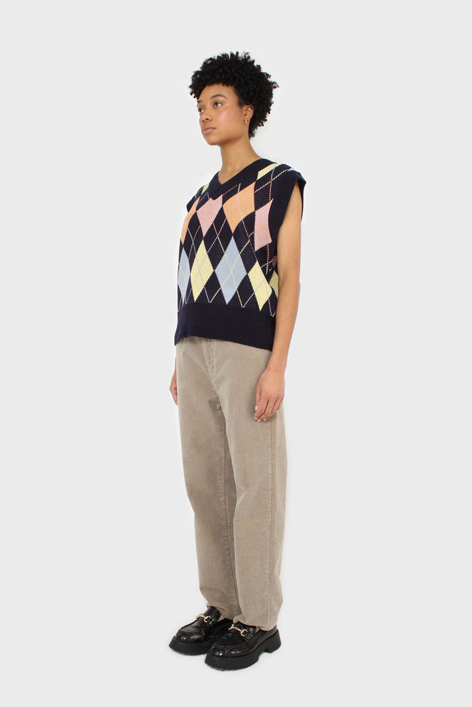 Navy and pastel multicoloured argyle sweater vest_4