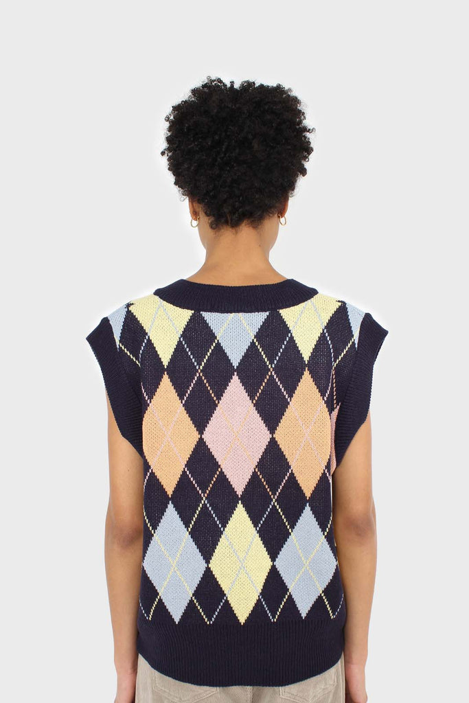 Navy and pastel multicoloured argyle sweater vest_2
