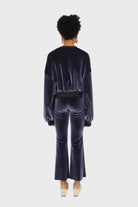 Navy smooth velvet balloon sleeve sweatshirt_6