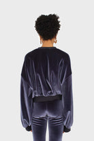 Navy smooth velvet balloon sleeve sweatshirt_4